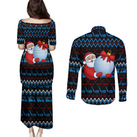 Santa Clause Golf Wonderland Christmas Couples Matching Puletasi and Long Sleeve Button Shirt Xmas Holiday Patterns - Wonder Print Shop