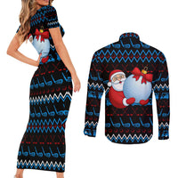 Santa Clause Golf Wonderland Christmas Couples Matching Short Sleeve Bodycon Dress and Long Sleeve Button Shirt Xmas Holiday Patterns - Wonder Print Shop