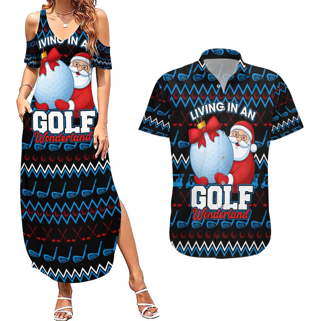 Santa Clause Golf Wonderland Christmas Couples Matching Summer Maxi Dress and Hawaiian Shirt Xmas Holiday Patterns - Wonder Print Shop