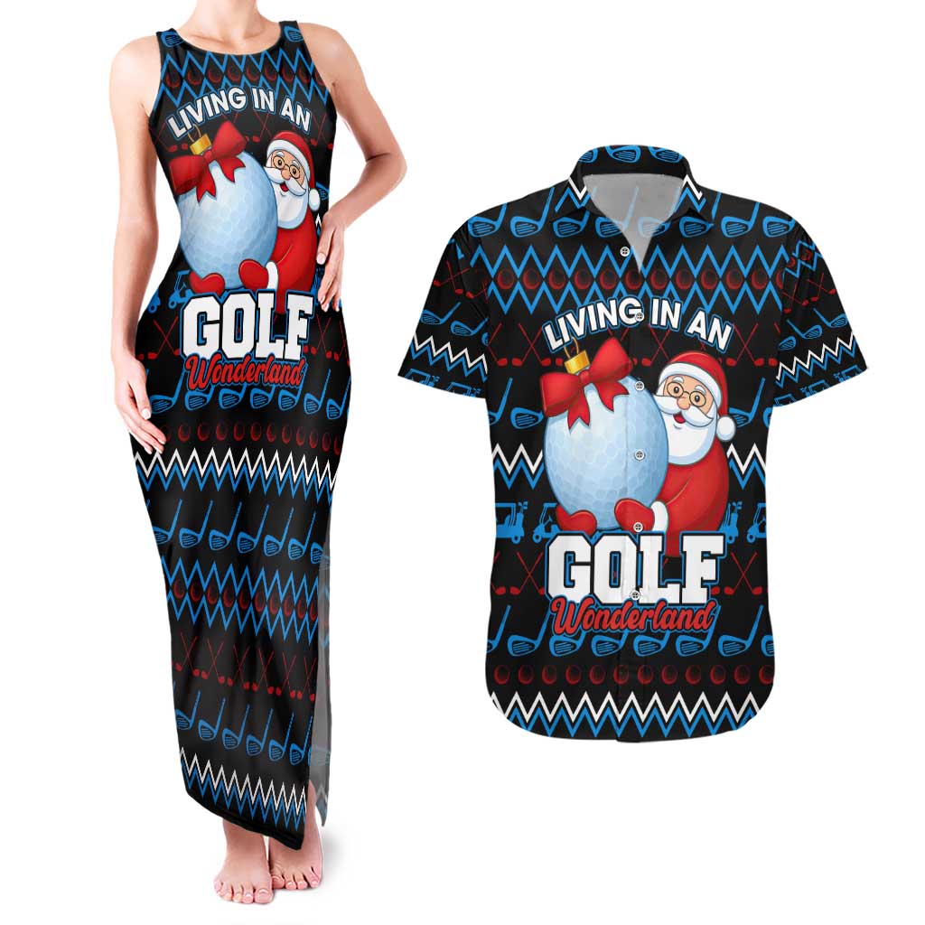 Santa Clause Golf Wonderland Christmas Couples Matching Tank Maxi Dress and Hawaiian Shirt Xmas Holiday Patterns - Wonder Print Shop