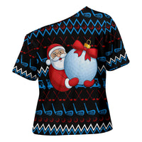 Santa Clause Golf Wonderland Christmas Cross Shoulder Shirt Xmas Holiday Patterns - Wonder Print Shop