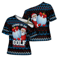 Santa Clause Golf Wonderland Christmas Cross Shoulder Shirt Xmas Holiday Patterns - Wonder Print Shop