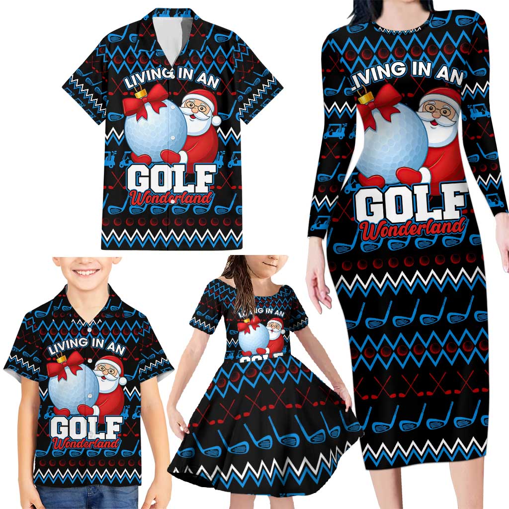 Santa Clause Golf Wonderland Christmas Family Matching Long Sleeve Bodycon Dress and Hawaiian Shirt Xmas Holiday Patterns - Wonder Print Shop