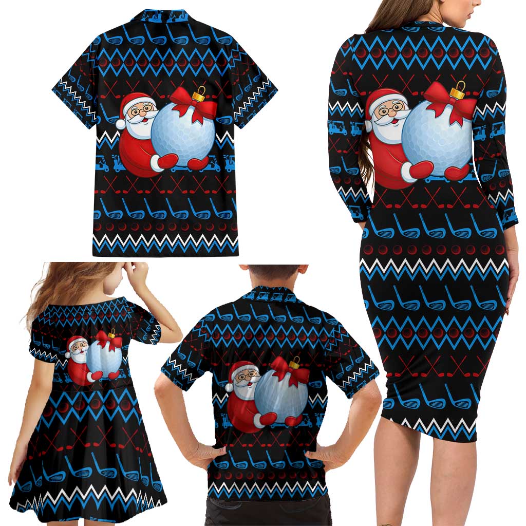 Santa Clause Golf Wonderland Christmas Family Matching Long Sleeve Bodycon Dress and Hawaiian Shirt Xmas Holiday Patterns - Wonder Print Shop