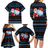 Santa Clause Golf Wonderland Christmas Family Matching Long Sleeve Bodycon Dress and Hawaiian Shirt Xmas Holiday Patterns - Wonder Print Shop