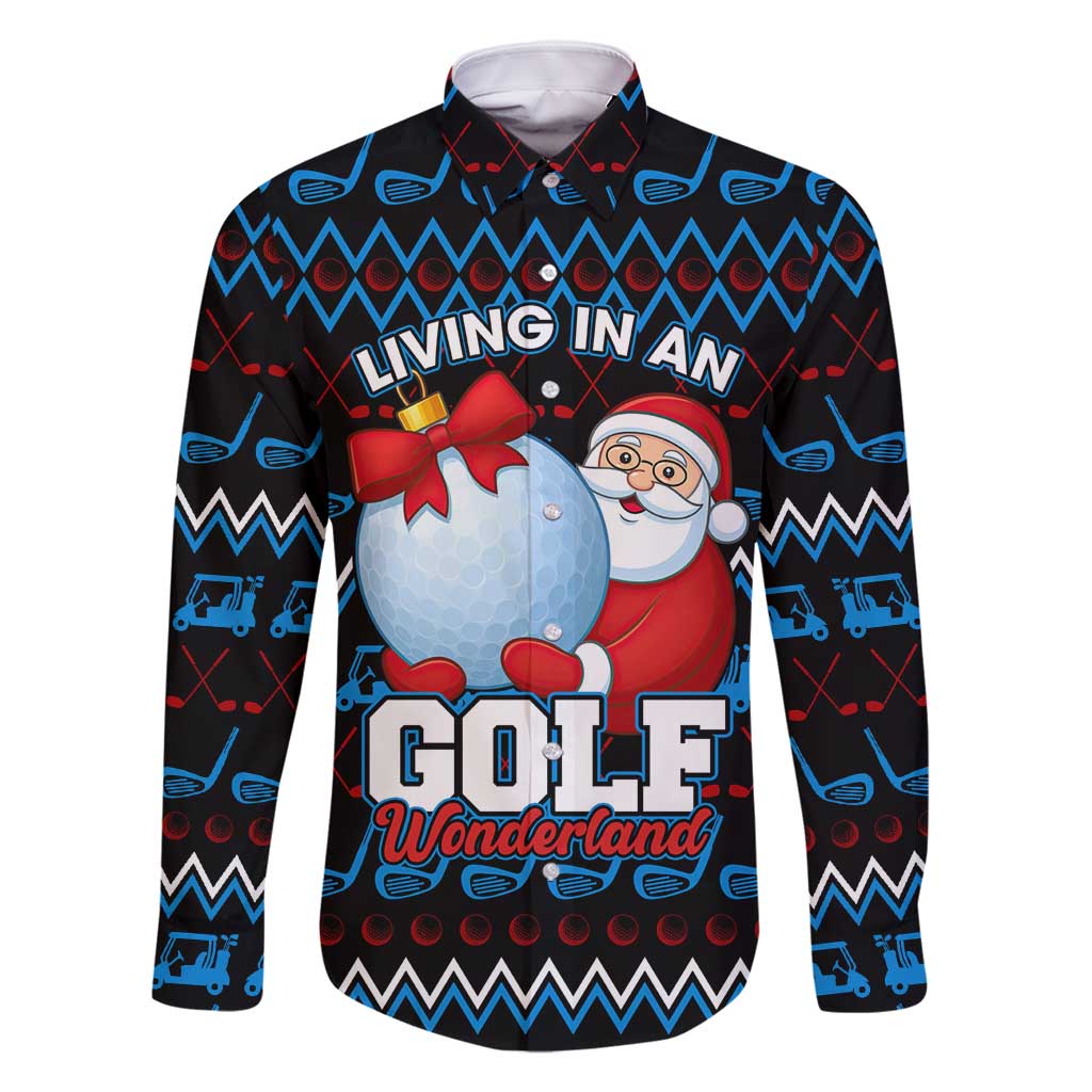 Santa Clause Golf Wonderland Christmas Family Matching Long Sleeve Bodycon Dress and Hawaiian Shirt Xmas Holiday Patterns - Wonder Print Shop