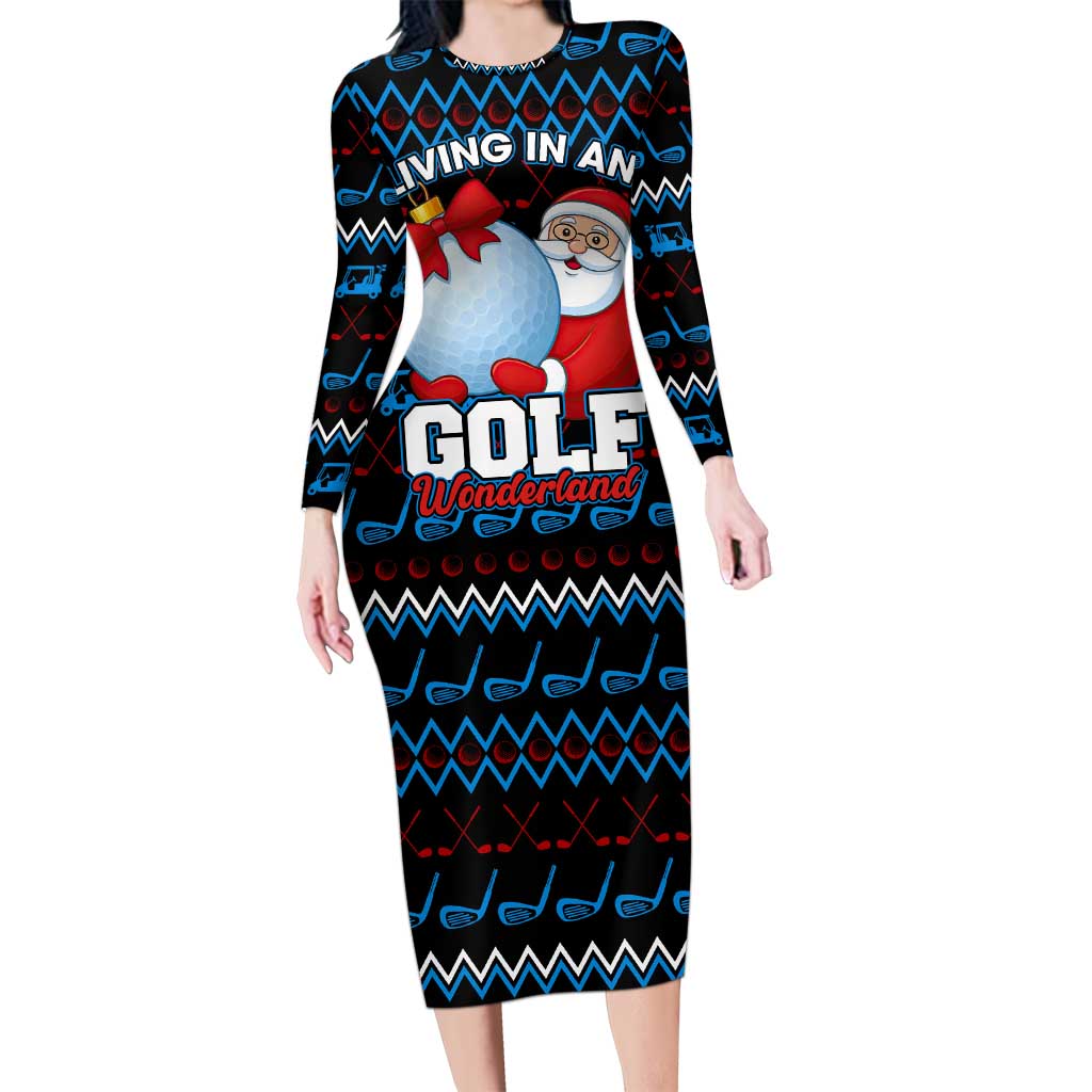Santa Clause Golf Wonderland Christmas Family Matching Long Sleeve Bodycon Dress and Hawaiian Shirt Xmas Holiday Patterns - Wonder Print Shop
