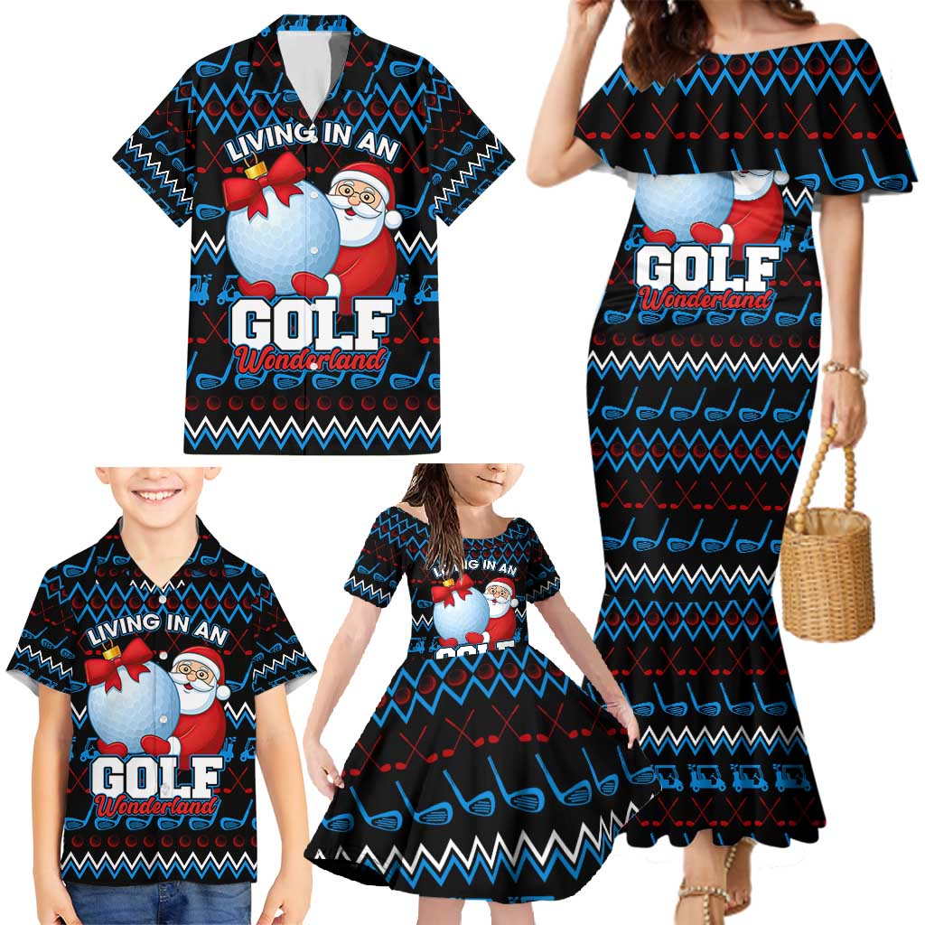 Santa Clause Golf Wonderland Christmas Family Matching Mermaid Dress and Hawaiian Shirt Xmas Holiday Patterns - Wonder Print Shop