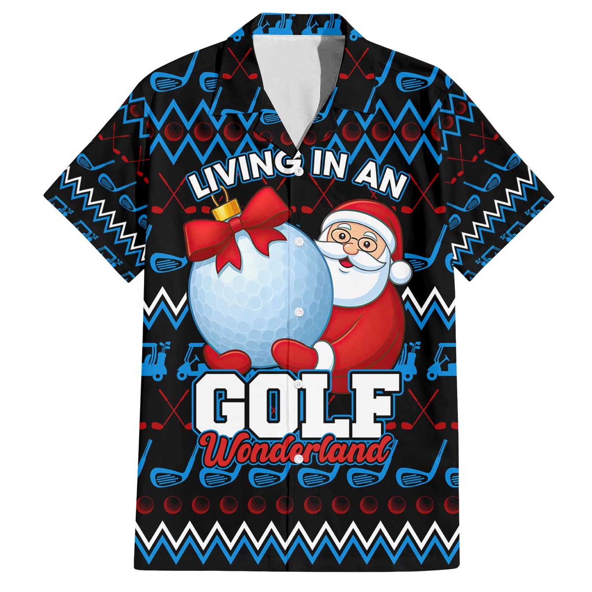 Santa Clause Golf Wonderland Christmas Family Matching Off The Shoulder Long Sleeve Dress and Hawaiian Shirt Xmas Holiday Patterns - Wonder Print Shop