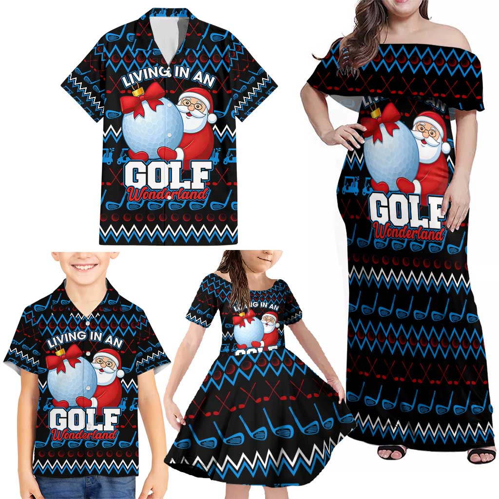 Santa Clause Golf Wonderland Christmas Family Matching Off Shoulder Maxi Dress and Hawaiian Shirt Xmas Holiday Patterns - Wonder Print Shop