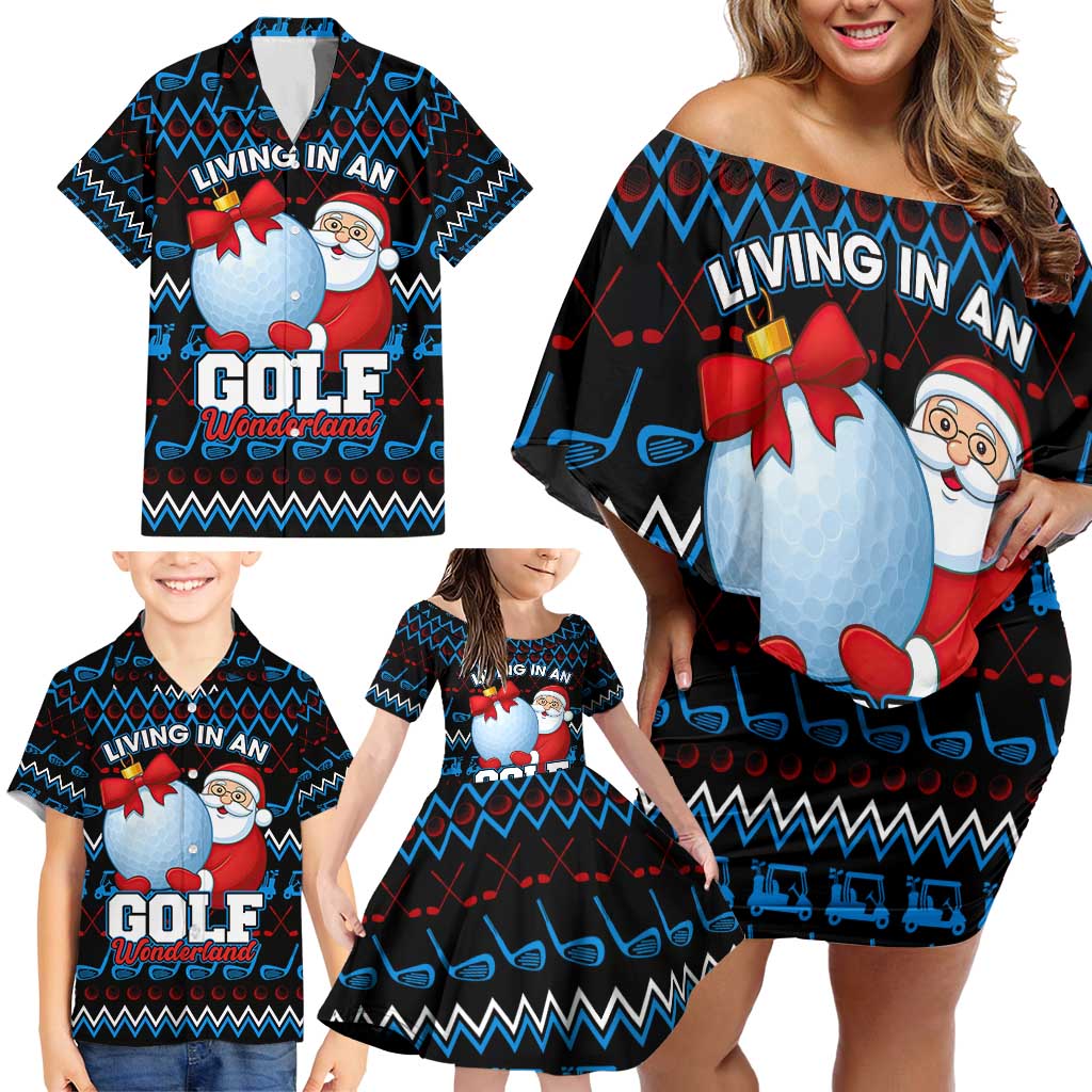 Santa Clause Golf Wonderland Christmas Family Matching Off Shoulder Short Dress and Hawaiian Shirt Xmas Holiday Patterns - Wonder Print Shop