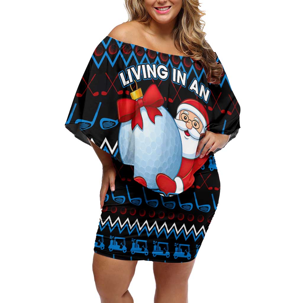 Santa Clause Golf Wonderland Christmas Family Matching Off Shoulder Short Dress and Hawaiian Shirt Xmas Holiday Patterns - Wonder Print Shop