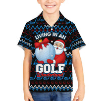 Santa Clause Golf Wonderland Christmas Family Matching Off Shoulder Short Dress and Hawaiian Shirt Xmas Holiday Patterns - Wonder Print Shop