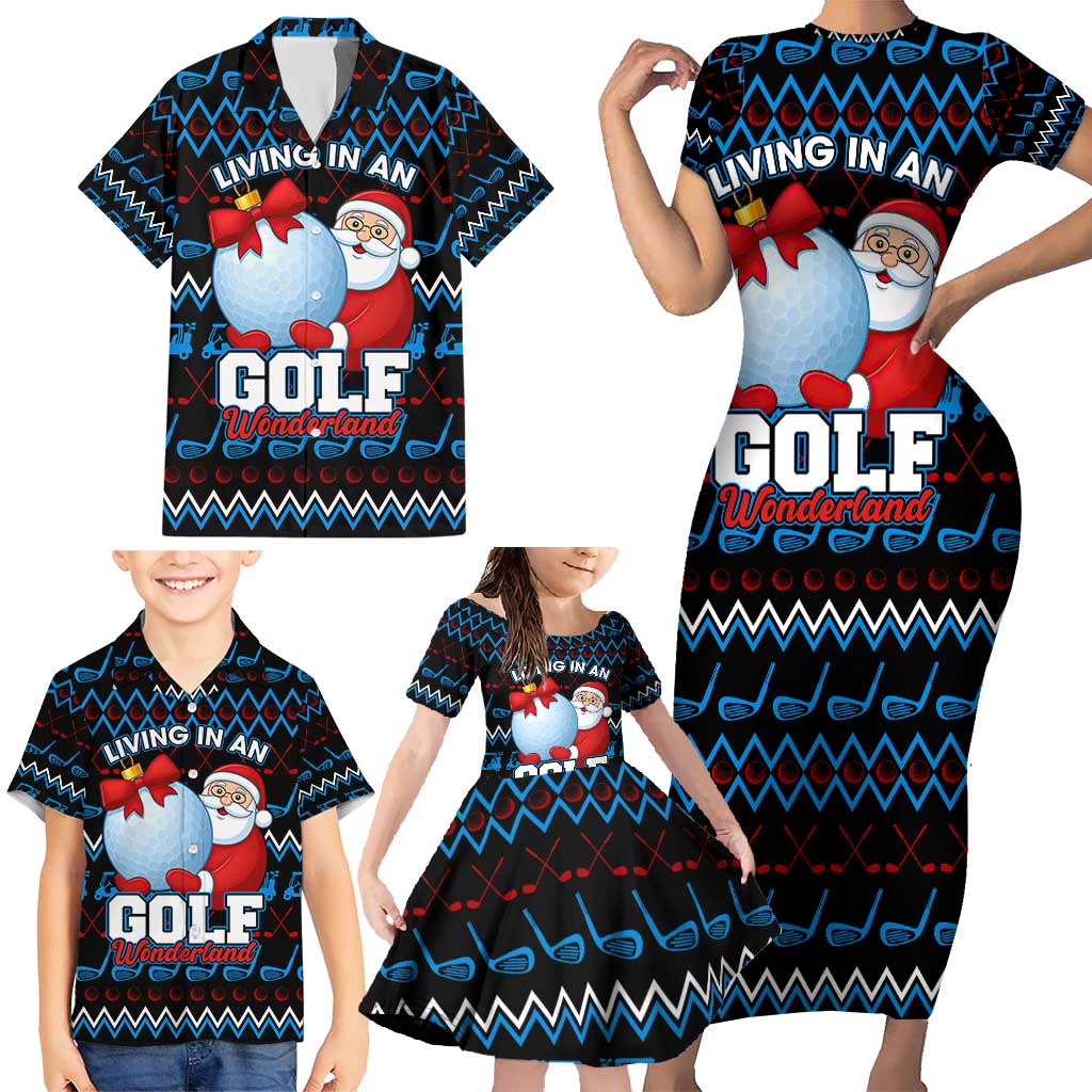 Santa Clause Golf Wonderland Christmas Family Matching Short Sleeve Bodycon Dress and Hawaiian Shirt Xmas Holiday Patterns - Wonder Print Shop