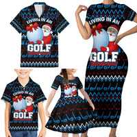Santa Clause Golf Wonderland Christmas Family Matching Short Sleeve Bodycon Dress and Hawaiian Shirt Xmas Holiday Patterns - Wonder Print Shop