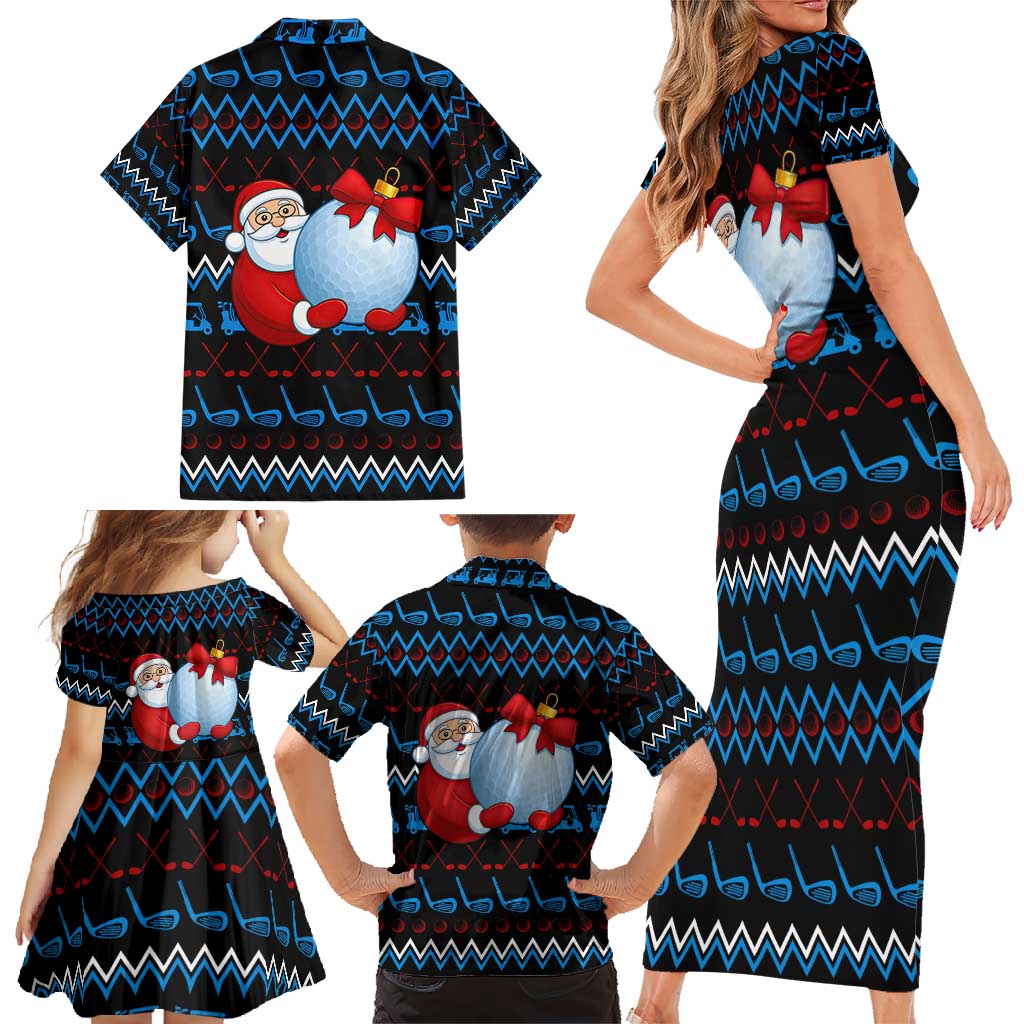 Santa Clause Golf Wonderland Christmas Family Matching Short Sleeve Bodycon Dress and Hawaiian Shirt Xmas Holiday Patterns - Wonder Print Shop