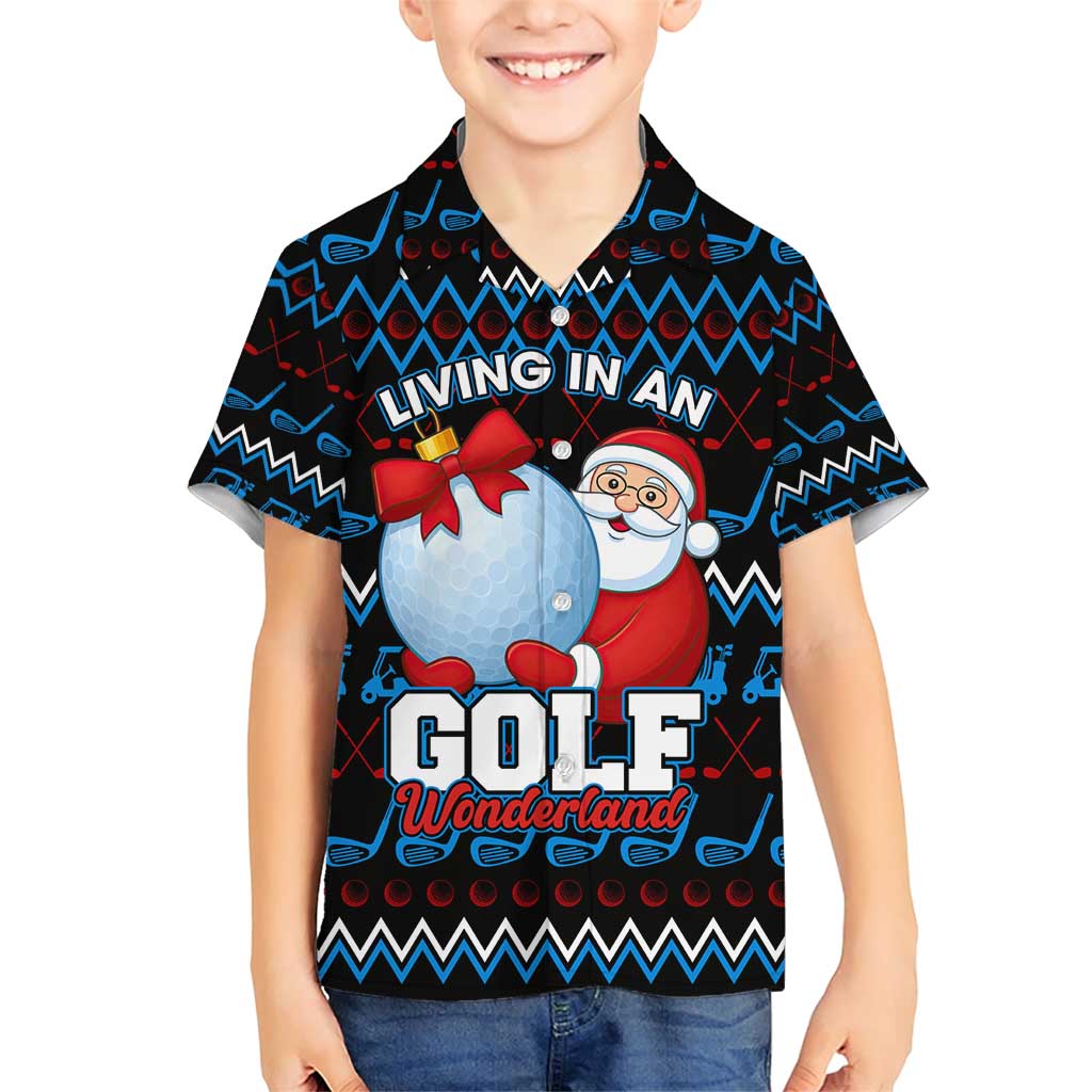 Santa Clause Golf Wonderland Christmas Family Matching Short Sleeve Bodycon Dress and Hawaiian Shirt Xmas Holiday Patterns - Wonder Print Shop