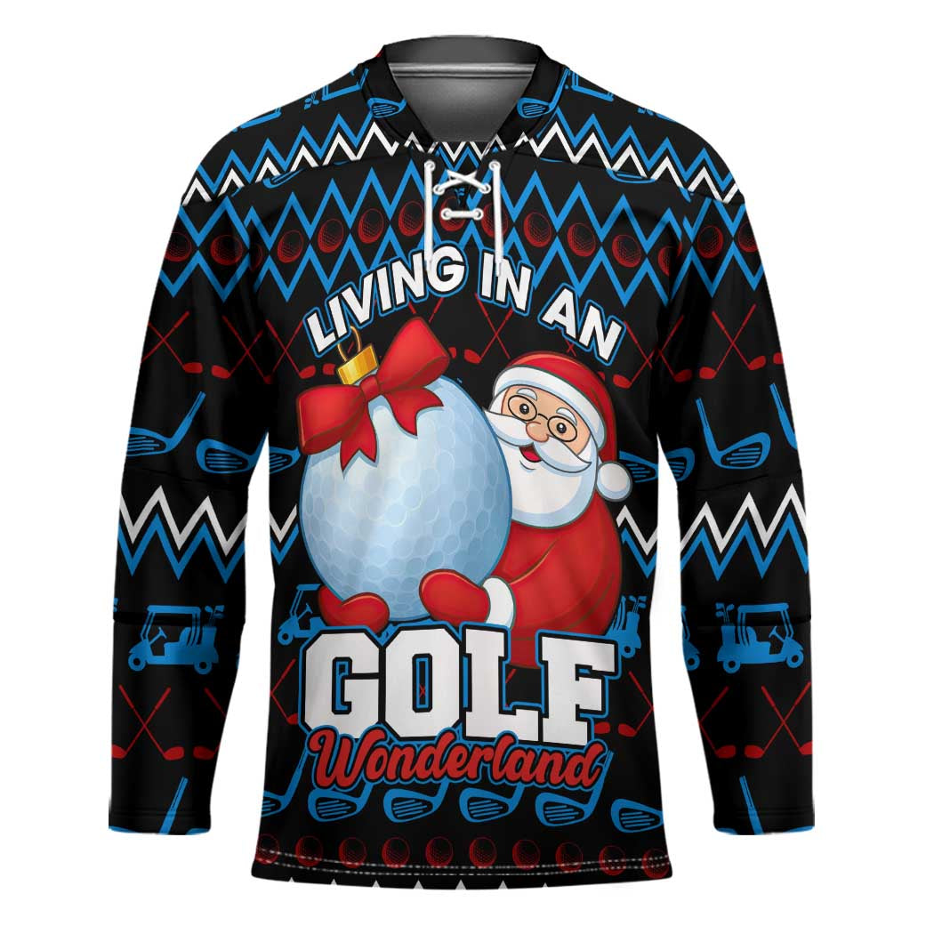 Santa Clause Golf Wonderland Christmas Hockey Jersey Xmas Holiday Patterns - Wonder Print Shop