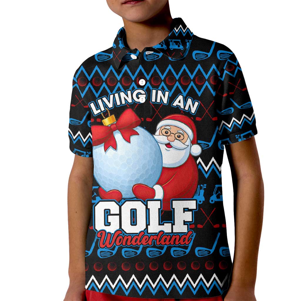 Santa Clause Golf Wonderland Christmas Kid Polo Shirt Xmas Holiday Patterns - Wonder Print Shop