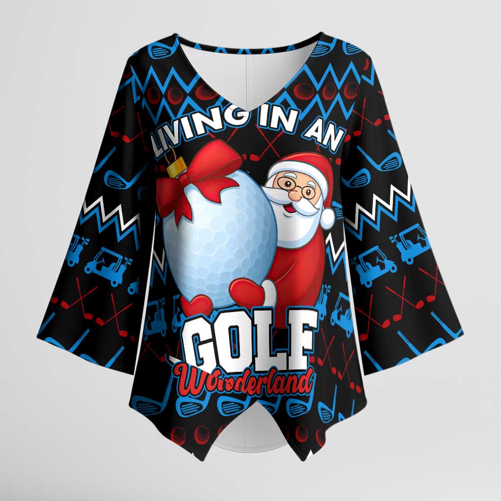 Santa Clause Golf Wonderland Christmas Kimono Sleeve Blouse Xmas Holiday Patterns - Wonder Print Shop