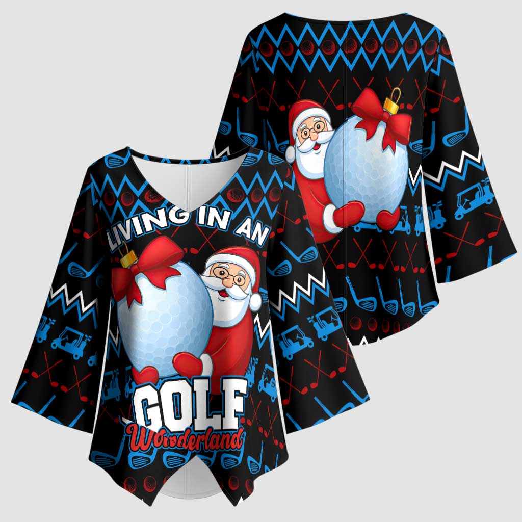 Santa Clause Golf Wonderland Christmas Kimono Sleeve Blouse Xmas Holiday Patterns - Wonder Print Shop
