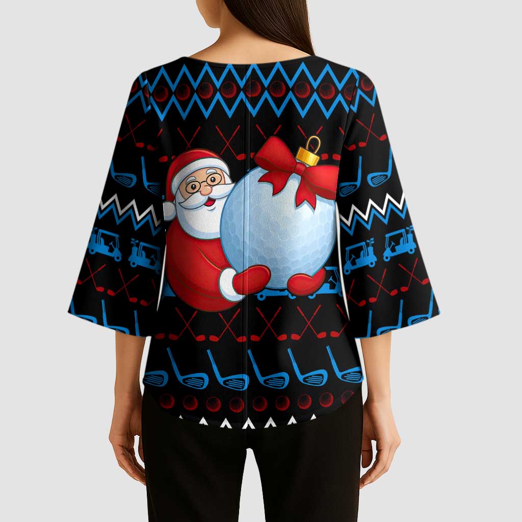 Santa Clause Golf Wonderland Christmas Kimono Sleeve Blouse Xmas Holiday Patterns - Wonder Print Shop