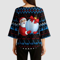 Santa Clause Golf Wonderland Christmas Kimono Sleeve Blouse Xmas Holiday Patterns - Wonder Print Shop