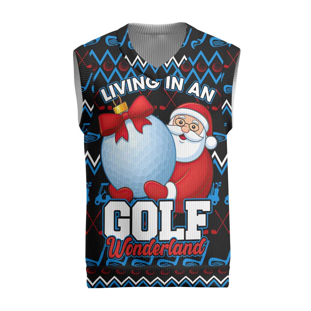 Santa Clause Golf Wonderland Christmas Knitted V-Neck Vest Xmas Holiday Patterns - Wonder Print Shop