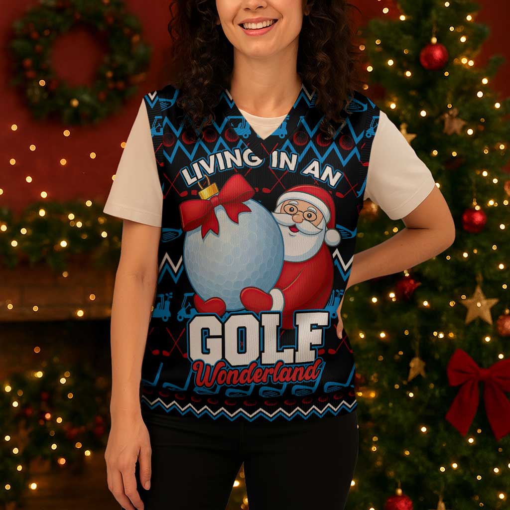 Santa Clause Golf Wonderland Christmas Knitted V-Neck Vest Xmas Holiday Patterns - Wonder Print Shop