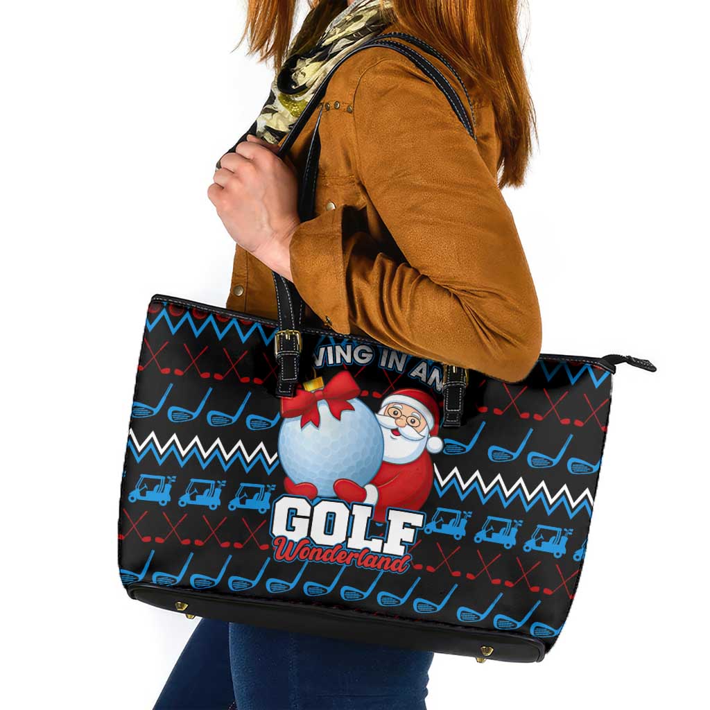 Santa Clause Golf Wonderland Christmas Leather Tote Bag Xmas Holiday Patterns - Wonder Print Shop