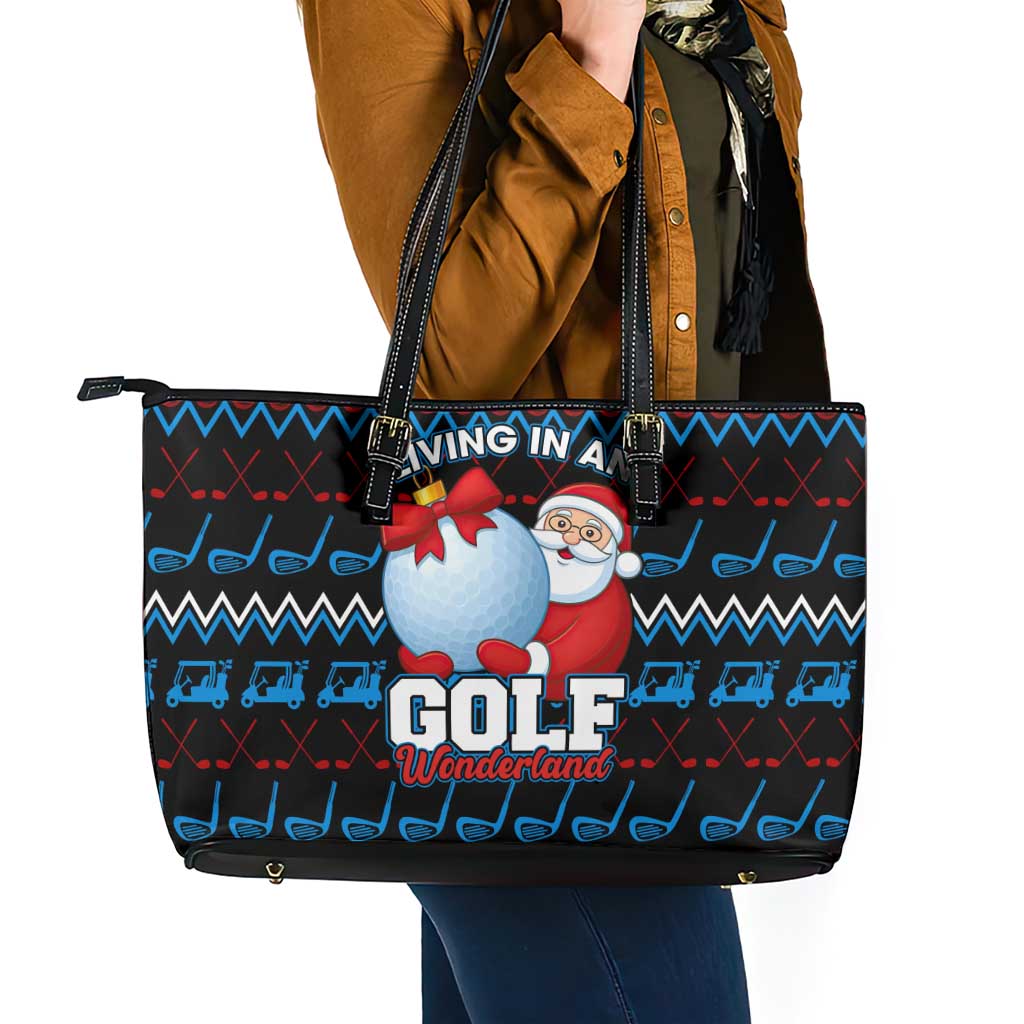 Santa Clause Golf Wonderland Christmas Leather Tote Bag Xmas Holiday Patterns - Wonder Print Shop