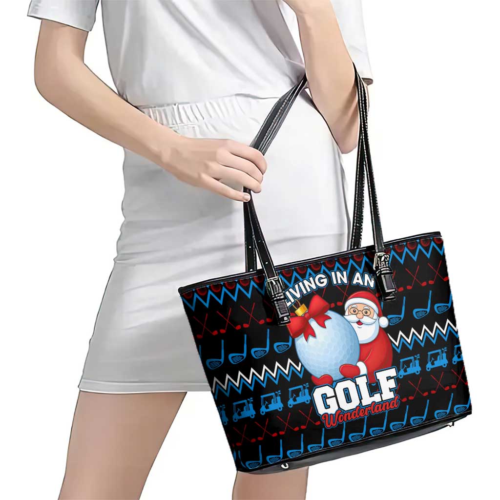 Santa Clause Golf Wonderland Christmas Leather Tote Bag Xmas Holiday Patterns - Wonder Print Shop