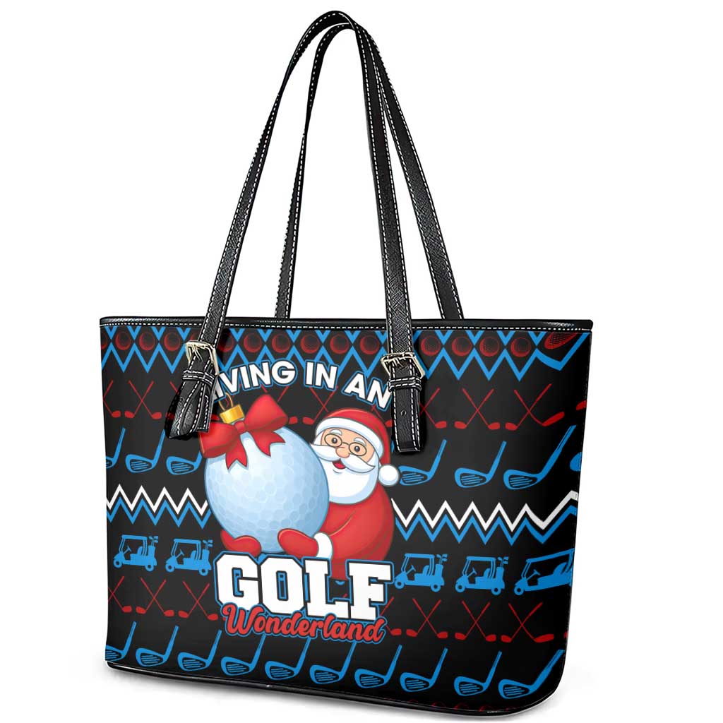 Santa Clause Golf Wonderland Christmas Leather Tote Bag Xmas Holiday Patterns - Wonder Print Shop