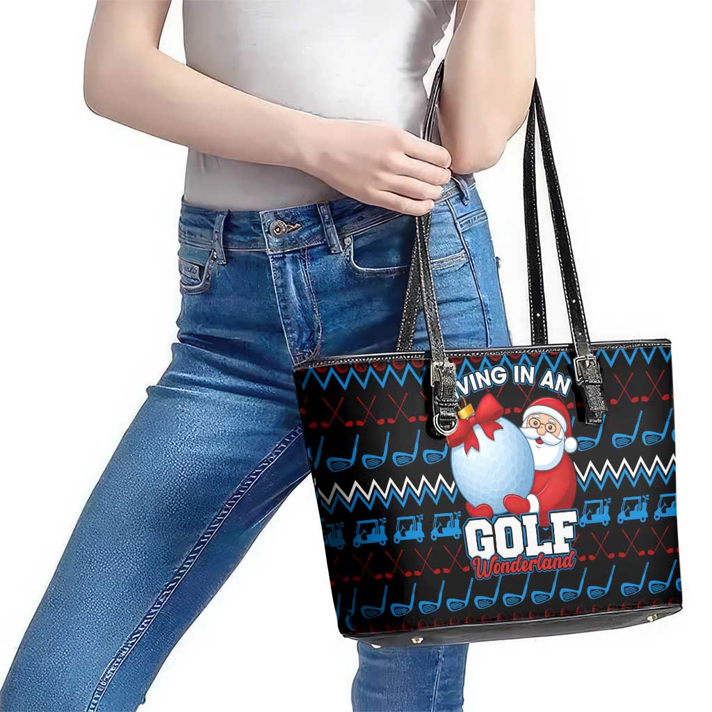 Santa Clause Golf Wonderland Christmas Leather Tote Bag Xmas Holiday Patterns - Wonder Print Shop