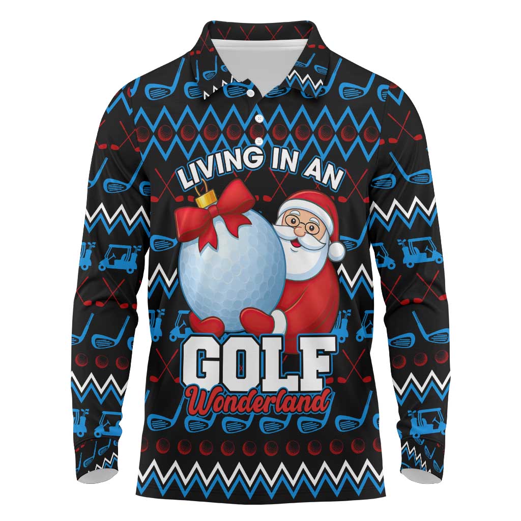 Santa Clause Golf Wonderland Christmas Long Sleeve Polo Shirt Xmas Holiday Patterns - Wonder Print Shop