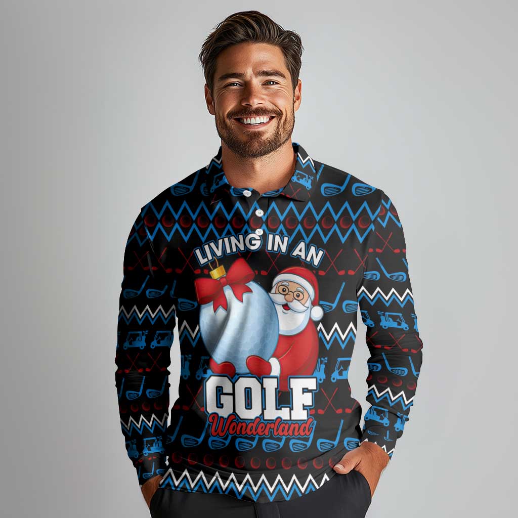 Santa Clause Golf Wonderland Christmas Long Sleeve Polo Shirt Xmas Holiday Patterns - Wonder Print Shop