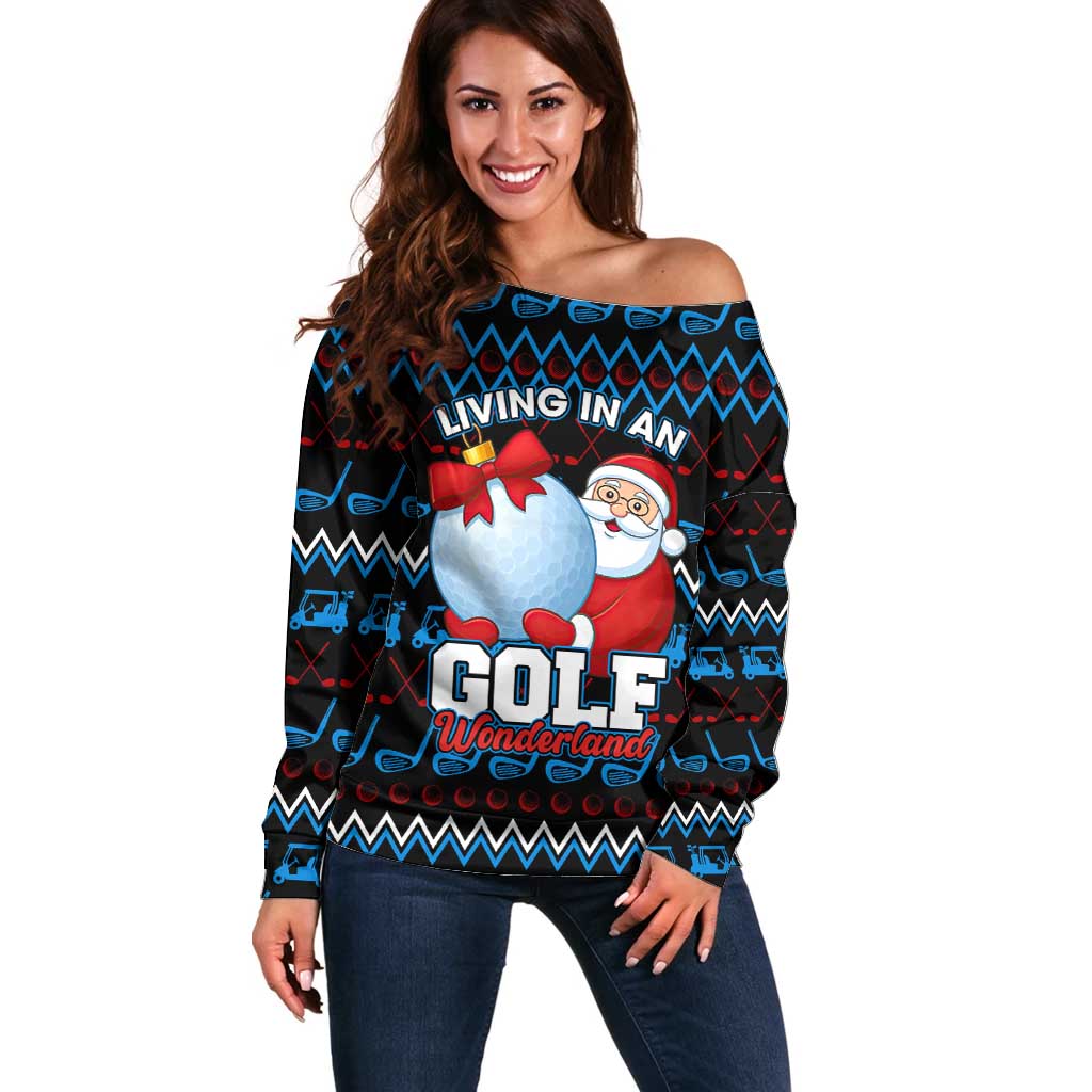 Santa Clause Golf Wonderland Christmas Off Shoulder Sweater Xmas Holiday Patterns - Wonder Print Shop