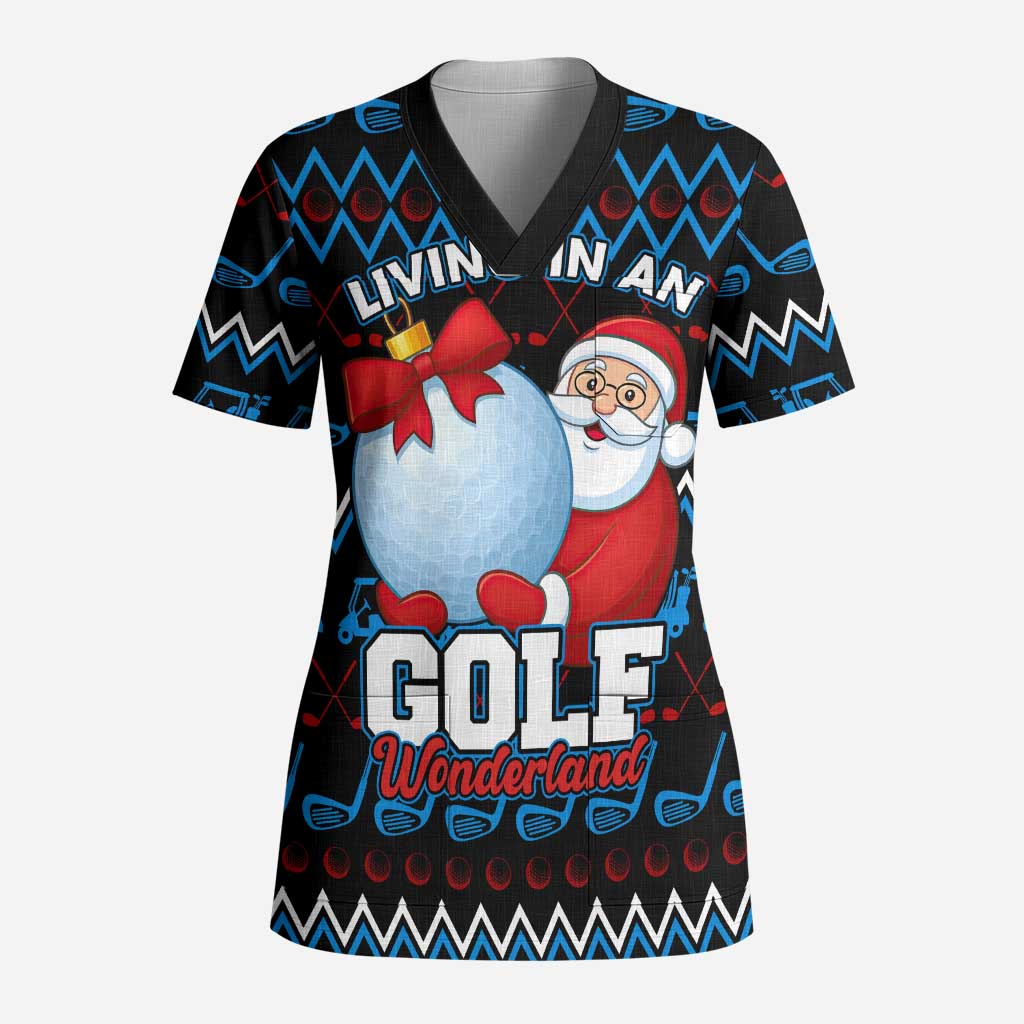 Santa Clause Golf Wonderland Christmas Scrub Top Xmas Holiday Patterns - Wonder Print Shop