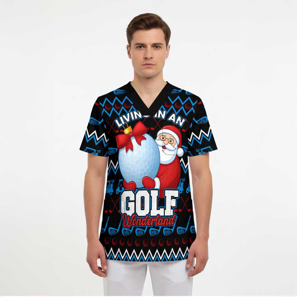Santa Clause Golf Wonderland Christmas Scrub Top Xmas Holiday Patterns - Wonder Print Shop