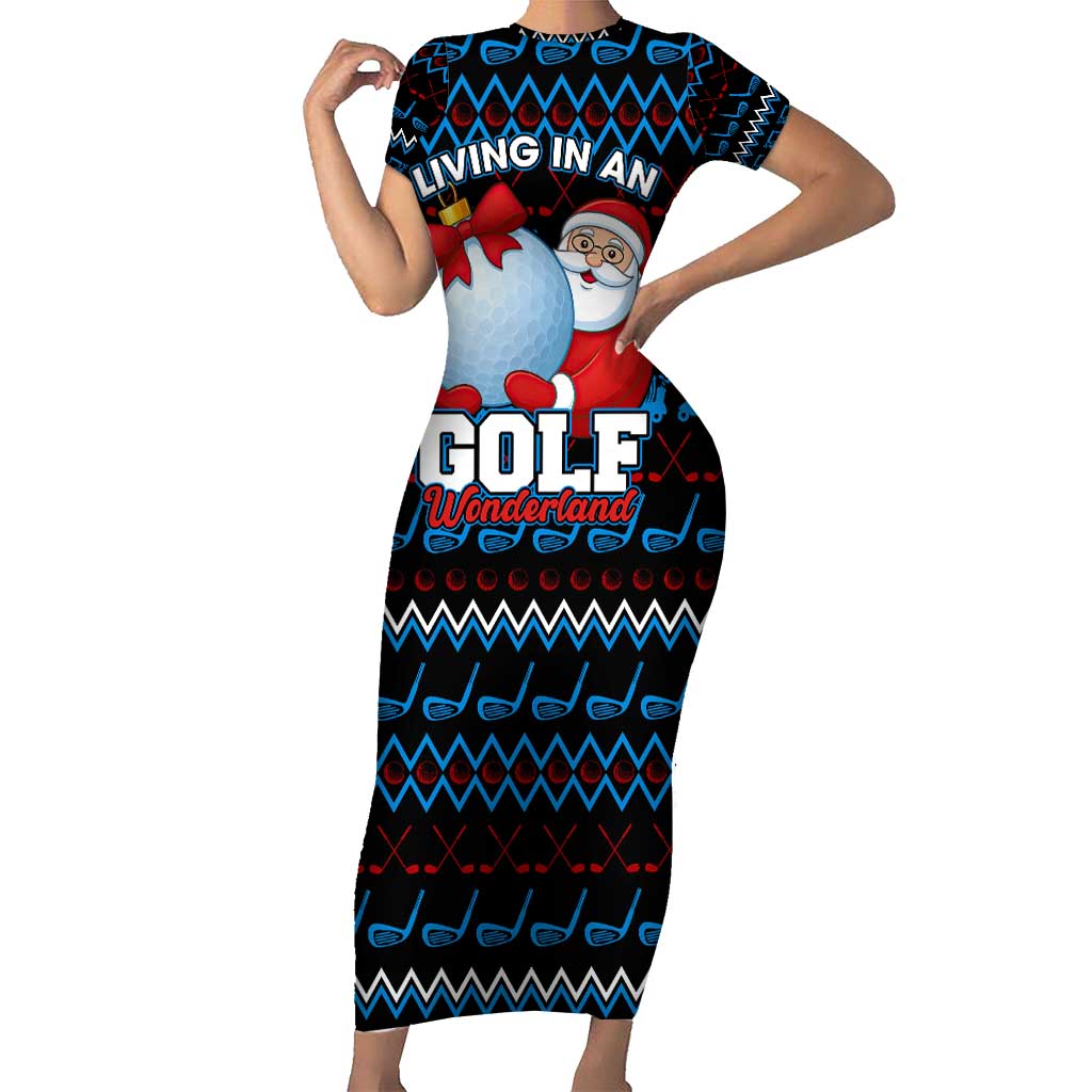 Santa Clause Golf Wonderland Christmas Short Sleeve Bodycon Dress Xmas Holiday Patterns - Wonder Print Shop