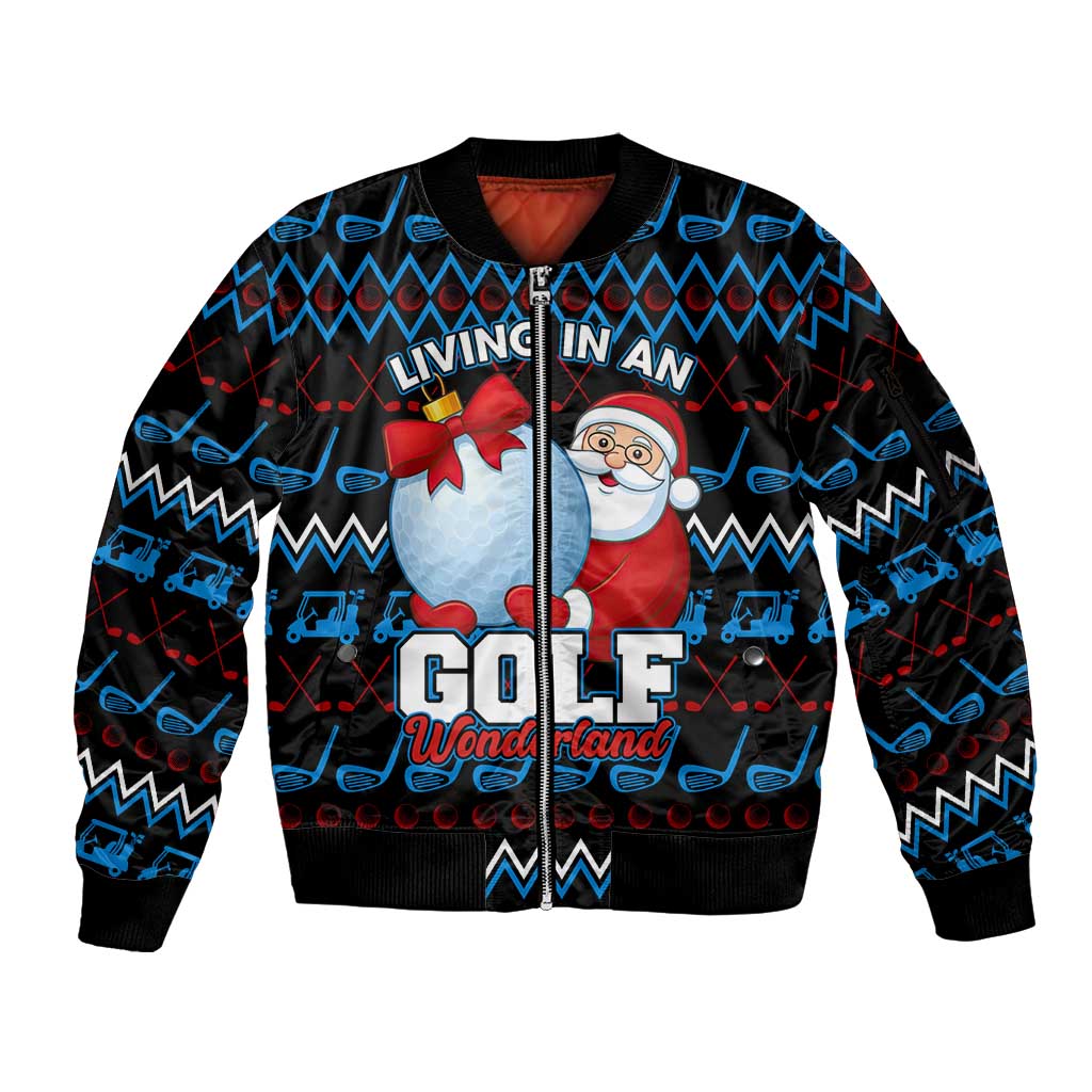 Santa Clause Golf Wonderland Christmas Sleeve Zip Bomber Jacket Xmas Holiday Patterns - Wonder Print Shop