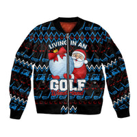 Santa Clause Golf Wonderland Christmas Sleeve Zip Bomber Jacket Xmas Holiday Patterns - Wonder Print Shop