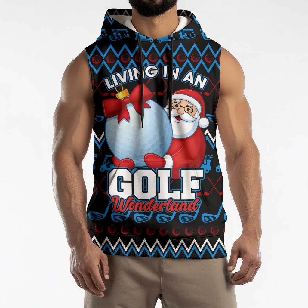 Santa Clause Golf Wonderland Christmas Sleeveless Hoodie Xmas Holiday Patterns - Wonder Print Shop