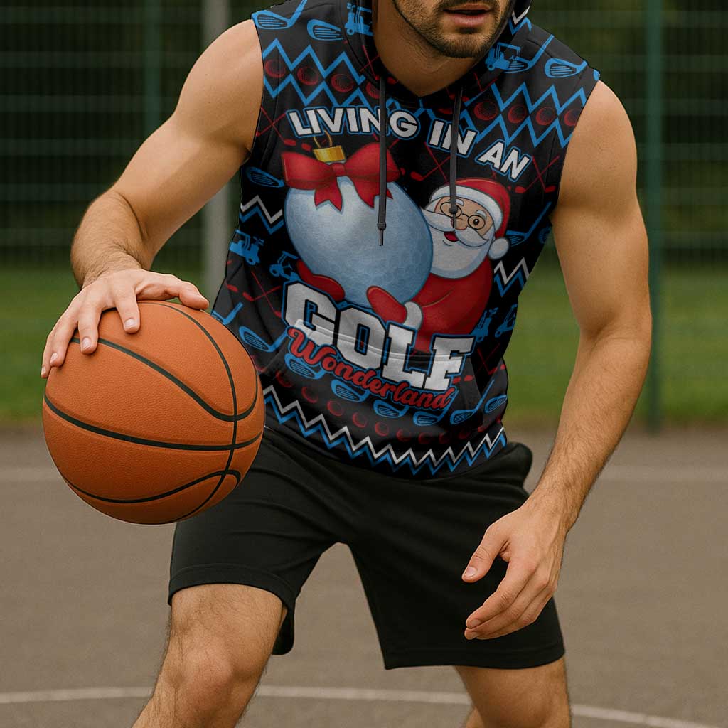 Santa Clause Golf Wonderland Christmas Sleeveless Hoodie Xmas Holiday Patterns - Wonder Print Shop