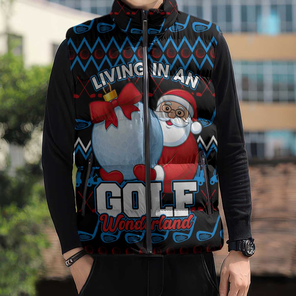 Santa Clause Golf Wonderland Christmas Sleeveless Puffer Jacket Xmas Holiday Patterns - Wonder Print Shop