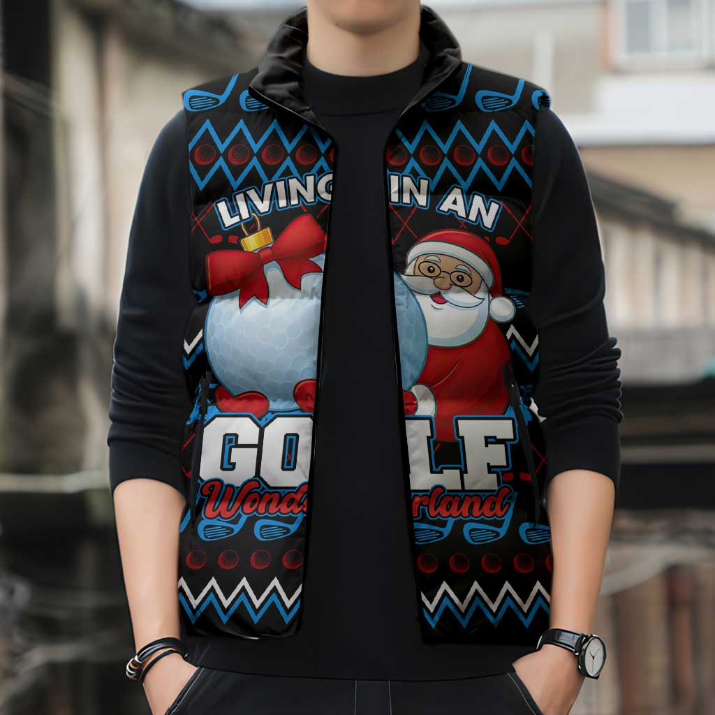 Santa Clause Golf Wonderland Christmas Sleeveless Puffer Jacket Xmas Holiday Patterns - Wonder Print Shop