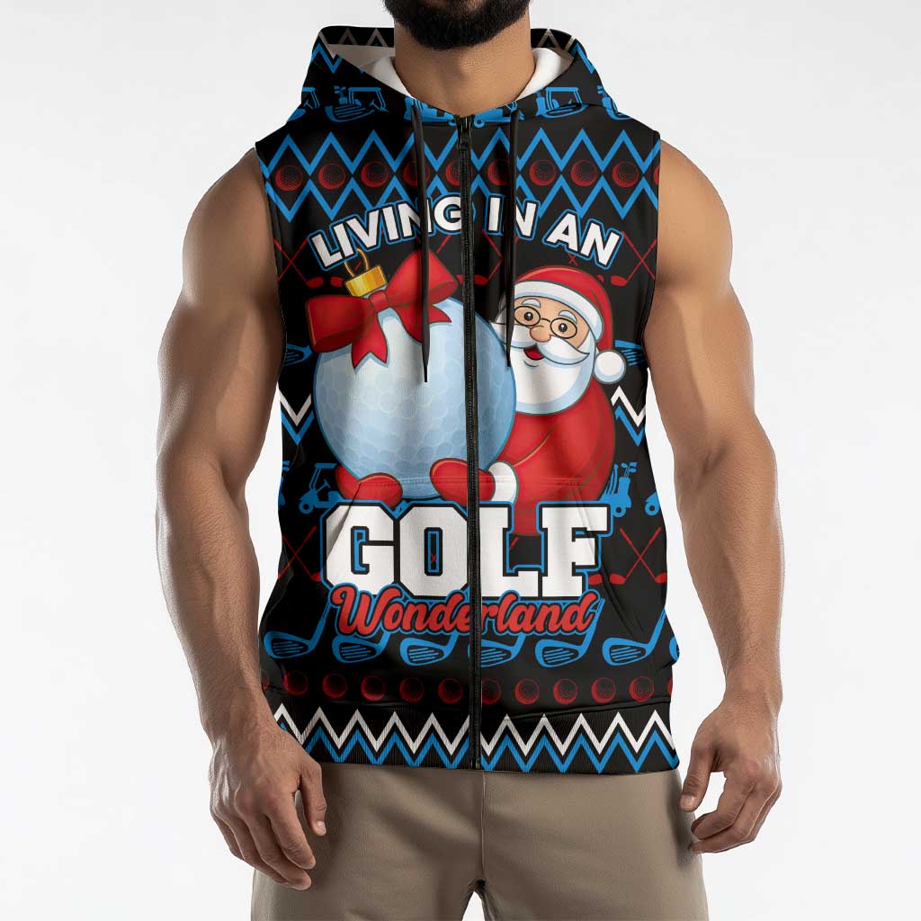Santa Clause Golf Wonderland Christmas Sleeveless Zip Hoodie Xmas Holiday Patterns - Wonder Print Shop