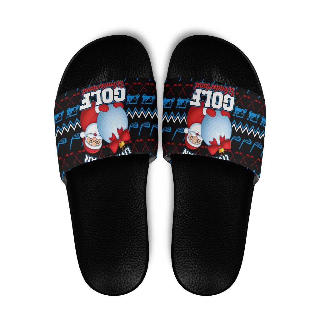 Santa Clause Golf Wonderland Christmas Slide Sandals Xmas Holiday Patterns - Wonder Print Shop