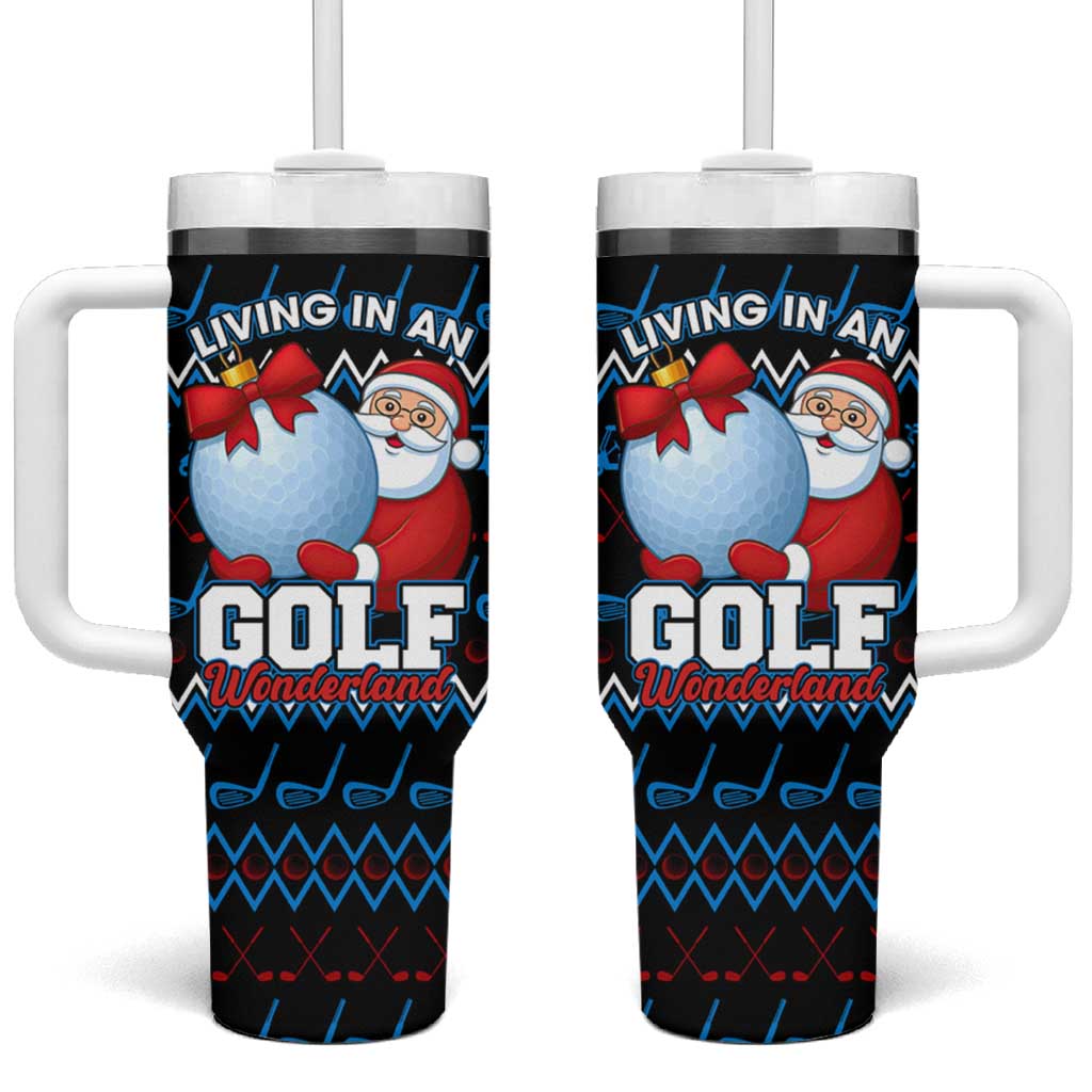 Santa Clause Golf Wonderland Christmas Tumbler With Handle Xmas Holiday Patterns - Wonder Print Shop