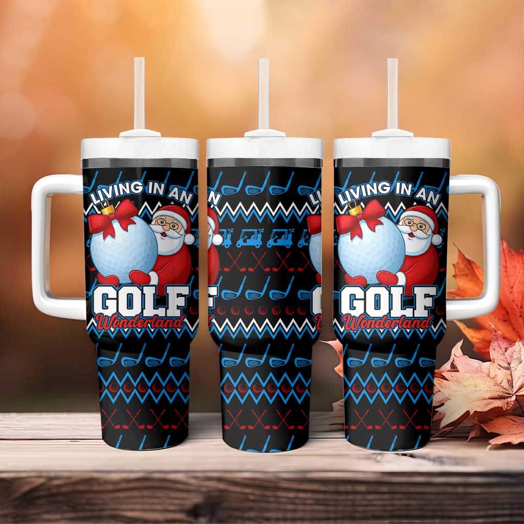 Santa Clause Golf Wonderland Christmas Tumbler With Handle Xmas Holiday Patterns - Wonder Print Shop
